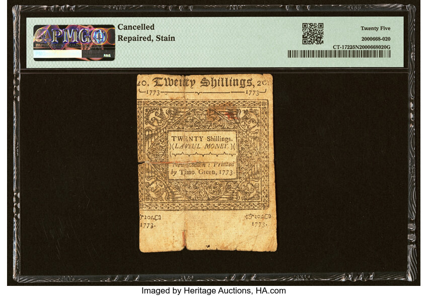 image for: Connecticut June 1, 1773 20s PMG Very Fine 25 Net....