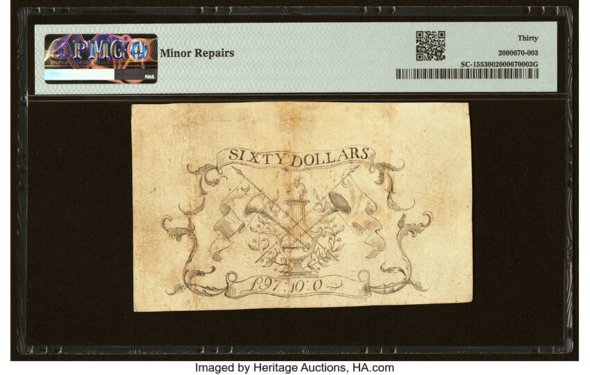 image for: South Carolina February 8, 1779 $60 PMG Very Fine 30....