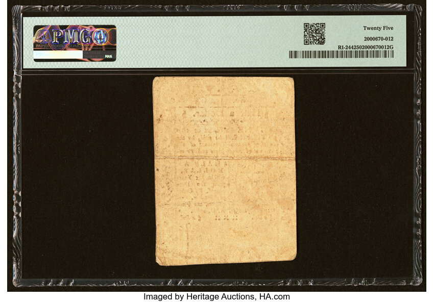 image for: Rhode Island September 5, 1776 $1/2 PMG Very Fine 25....