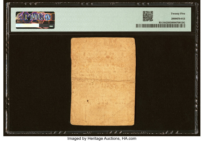 image for: Rhode Island September 5, 1776 $1/2 PMG Very Fine 25....
