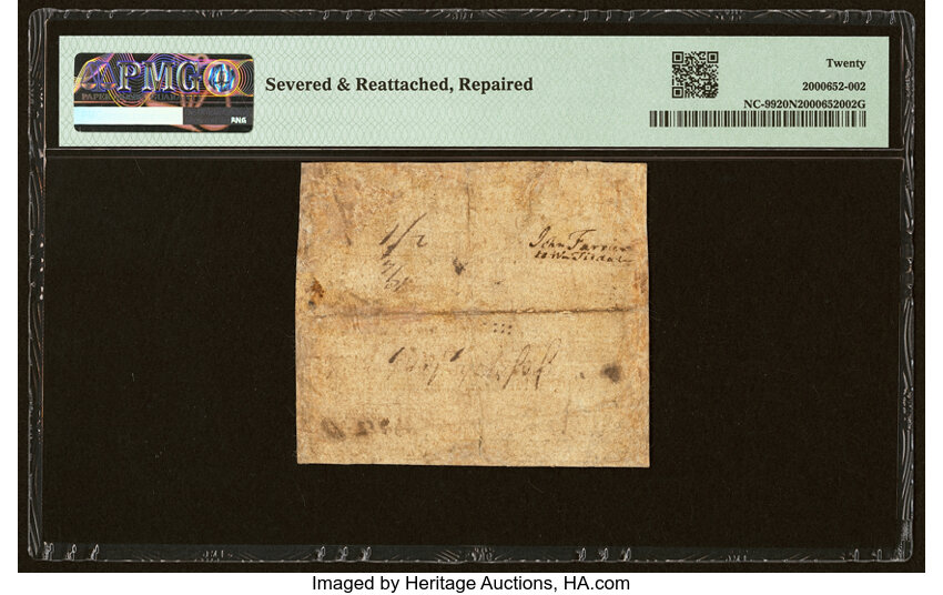 image for: North Carolina December 22, 1758 20s PMG Very Fine 20 Net....