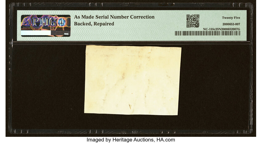 image for: North Carolina April 2, 1776 $1/4 Hare PMG Very Fine 25 Net....