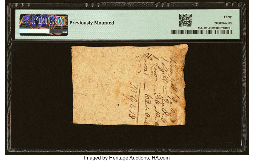 image for: Virginia October 20, 1777 $6 PMG Extremely Fine 40....