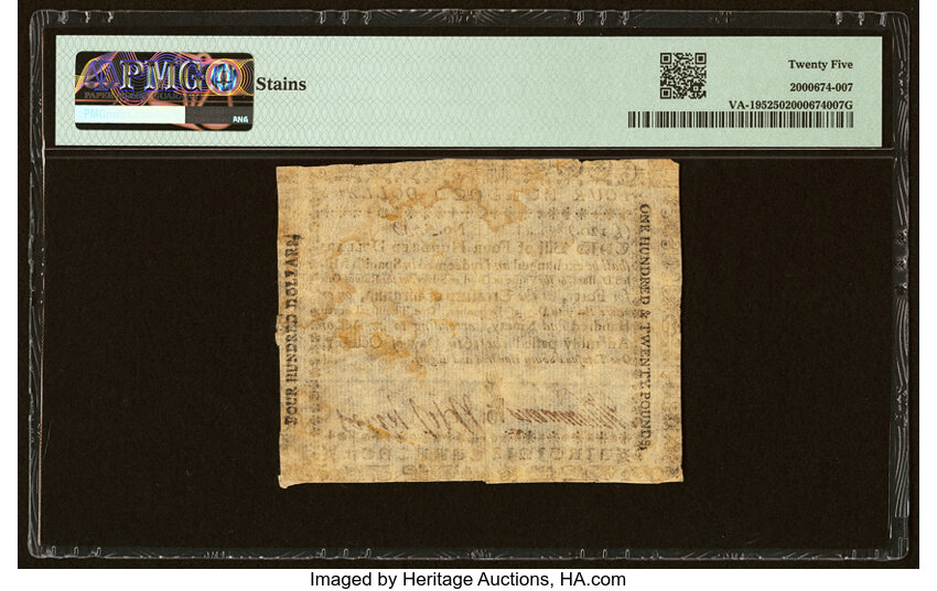 image for: Virginia October 16, 1780 $400 PMG Very Fine 25....