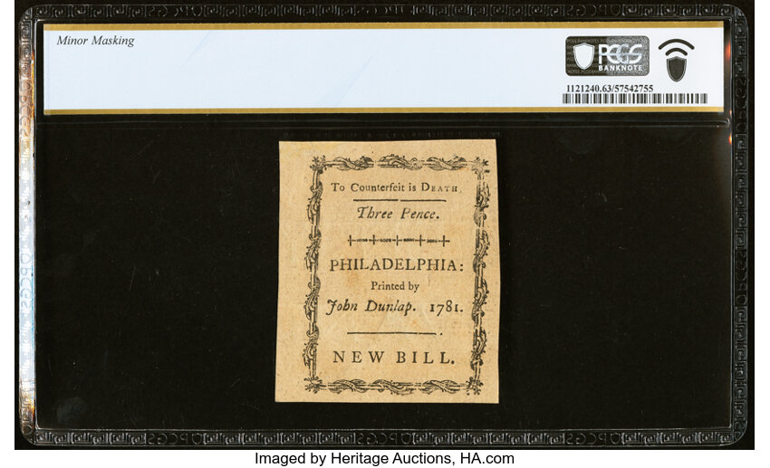 image for: Pennsylvania April 20, 1781 3d PCGS Banknote Choice Unc 63 Details....