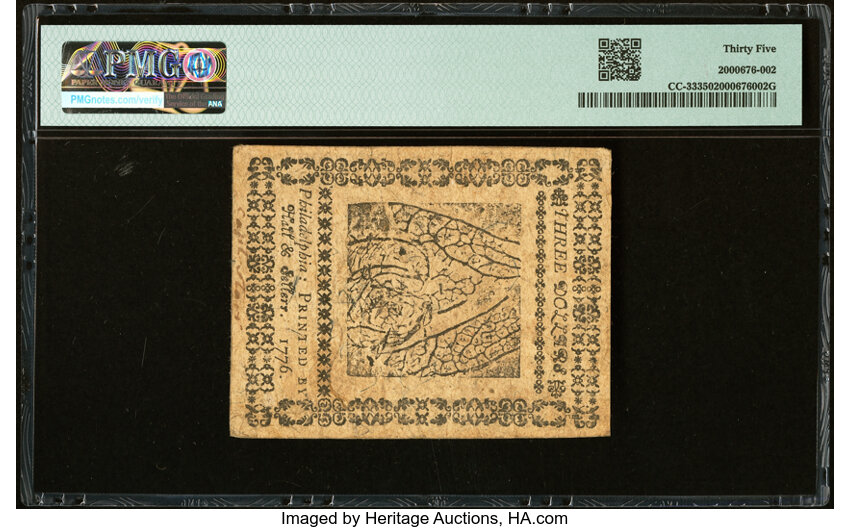 image for: Continental Currency May 9, 1776 $3 PMG Choice Very Fine 35....