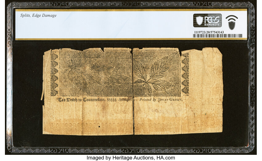 image for: Maryland July 14, 1756 5s PCGS Banknote Very Fine 20 Details....
