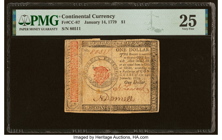 image for: Continental Currency January 14, 1779 $1 PMG Very Fine 25....