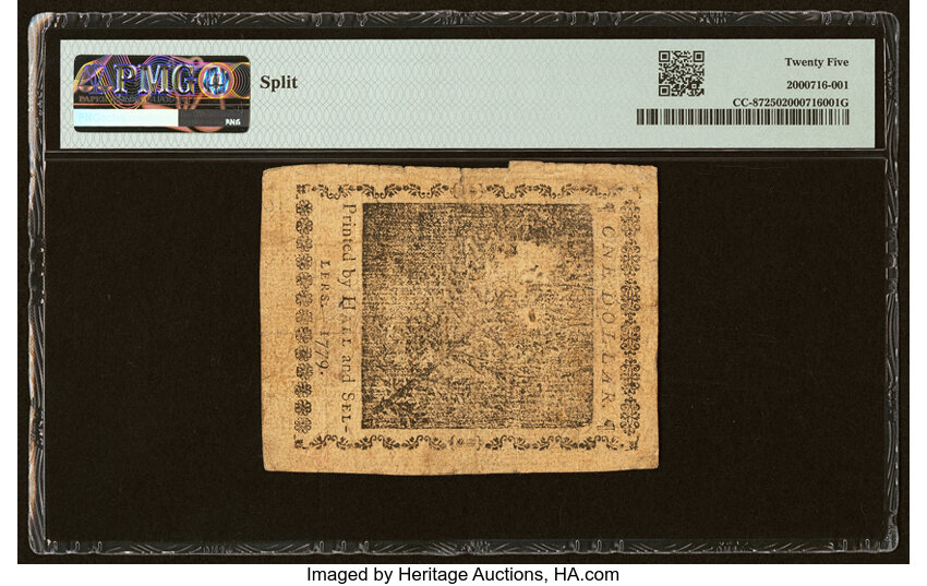 image for: Continental Currency January 14, 1779 $1 PMG Very Fine 25....