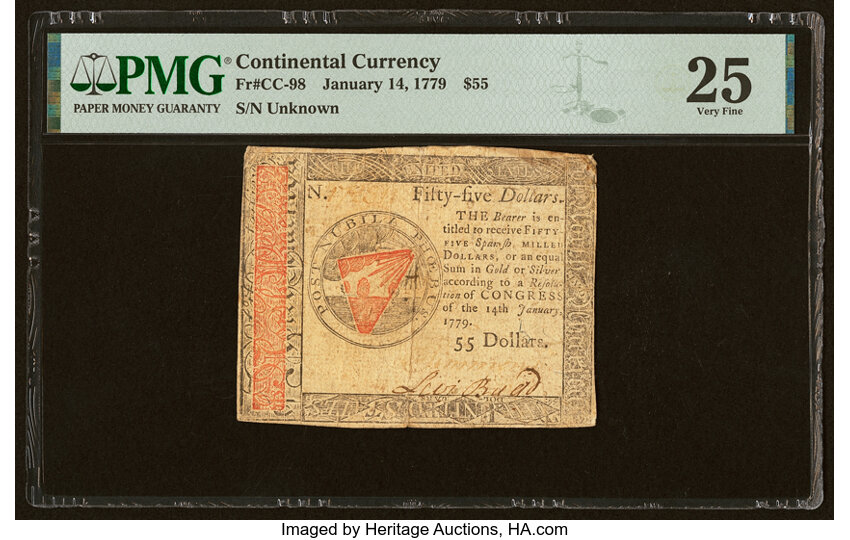 image for: Continental Currency January 14, 1779 $55 PMG Very Fine 25....