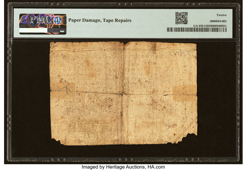 image for: Georgia 1776 - Large Size. Denomination on each end of face 2s6d PMG Fine 12....