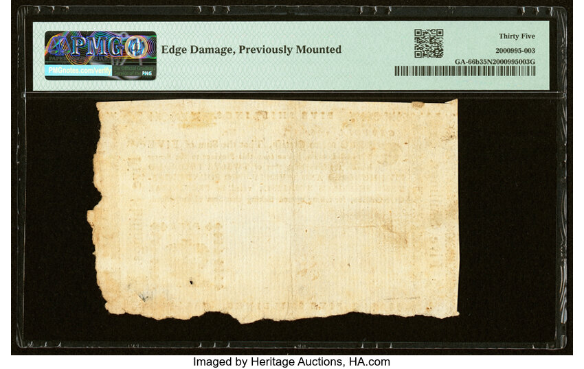 image for: Georgia 1776 - Crown vignette 5s PMG Choice Very Fine 35 Net....