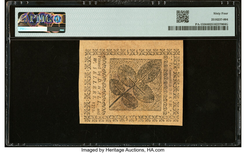 image for: Pennsylvania April 3, 1772 18d PMG Choice Uncirculated 64....