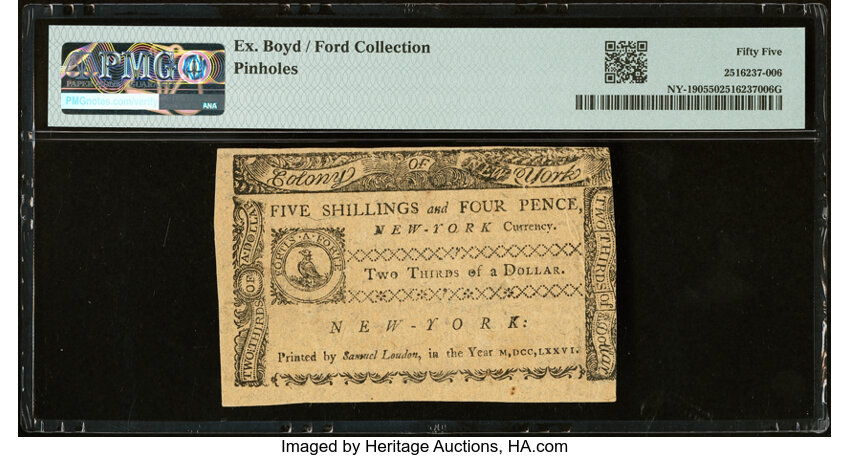 image for: New York March 5, 1776 $2/3 PMG About Uncirculated 55....