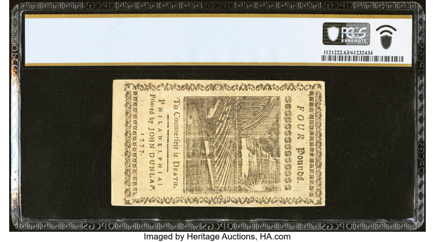 image for: Pennsylvania April 10, 1777 £4 PCGS Banknote Choice Unc 63 PPQ....