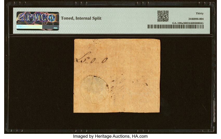 image for: Georgia June 8, 1777 $7 Red "in" PMG Very Fine 30....