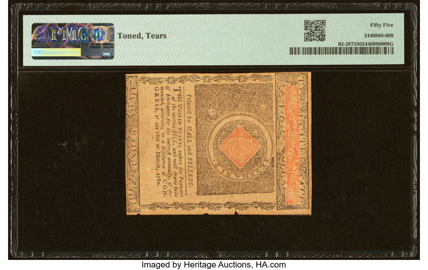 image for: Rhode Island July 2, 1780 $7 Remainder PMG About Uncirculated 55....