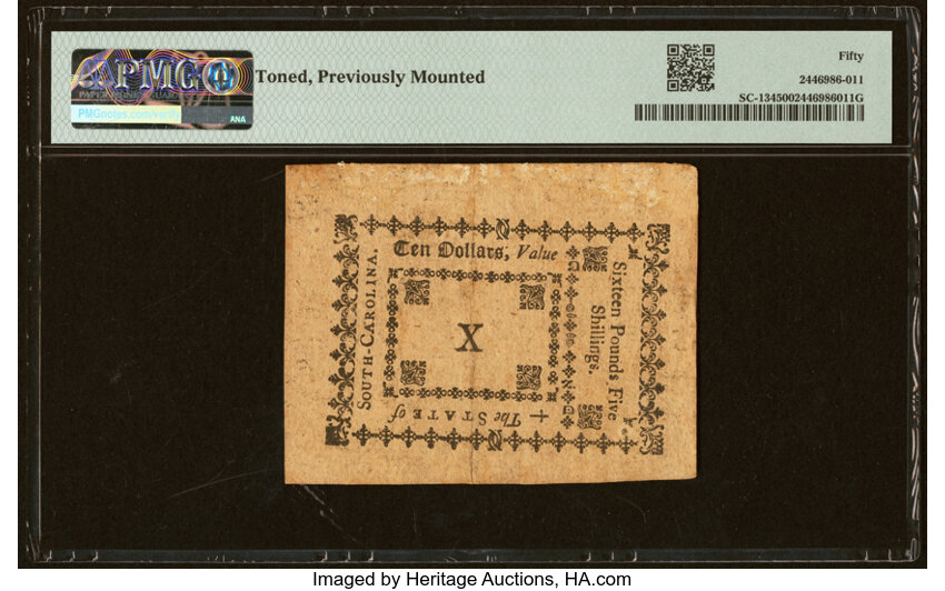 image for: South Carolina October 19, 1776 $10 PMG About Uncirculated 50....