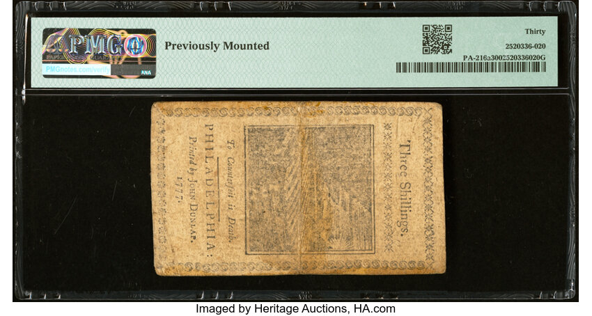 image for: Pennsylvania April 10, 1777 3s PMG Very Fine 30....