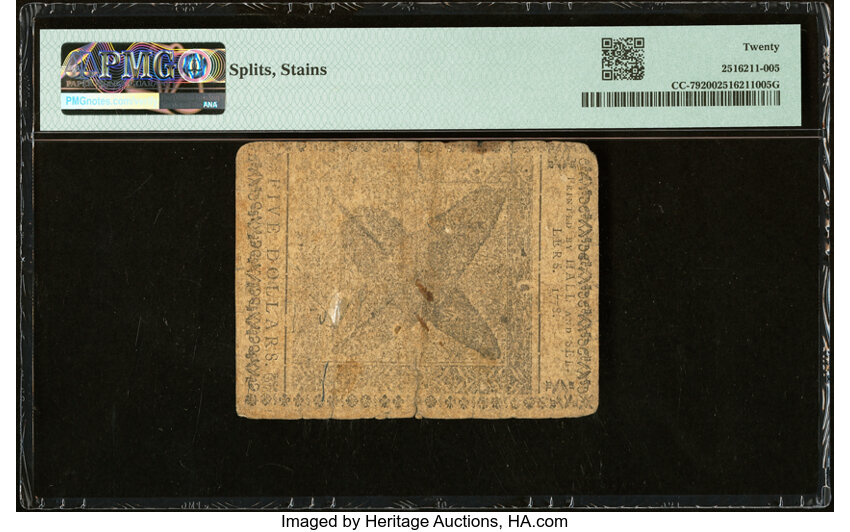 image for: Continental Currency September 26, 1778 $5 PMG Very Fine 20....