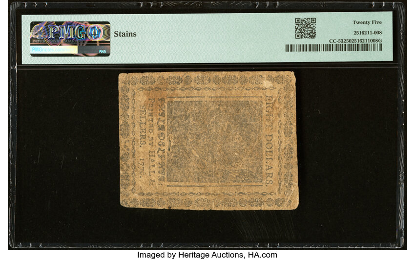 image for: Continental Currency November 2, 1776 $8 PMG Very Fine 25....