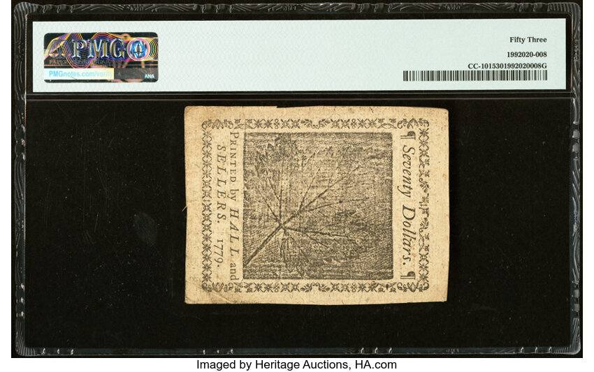image for: Continental Currency January 14, 1779 $70 PMG About Uncirculated 53....