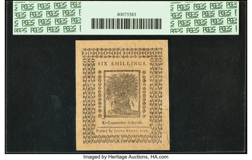 image for: Delaware January 1, 1776 6s PCGS Superb Gem New 67PPQ....