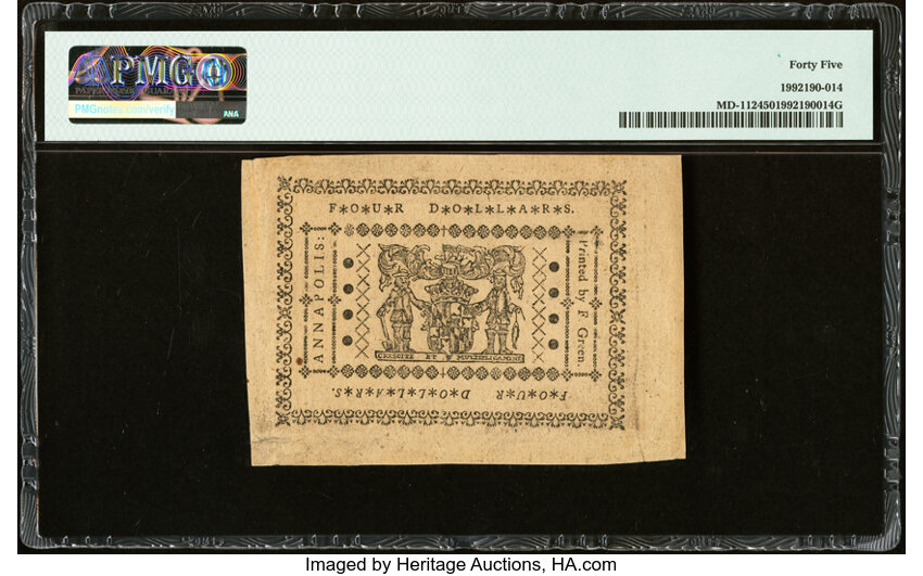 image for: Maryland June 8, 1780 $4 PMG Choice Extremely Fine 45....