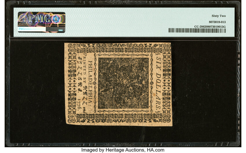 image for: Continental Currency February 17, 1776 $6 PMG Uncirculated 62....