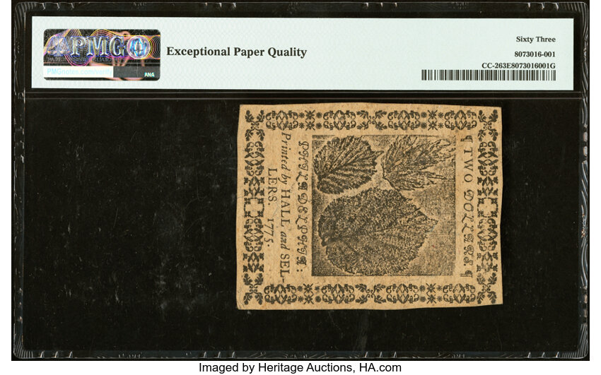 image for: Continental Currency May 10, 1775 $2 PMG Choice Uncirculated 63 EPQ....