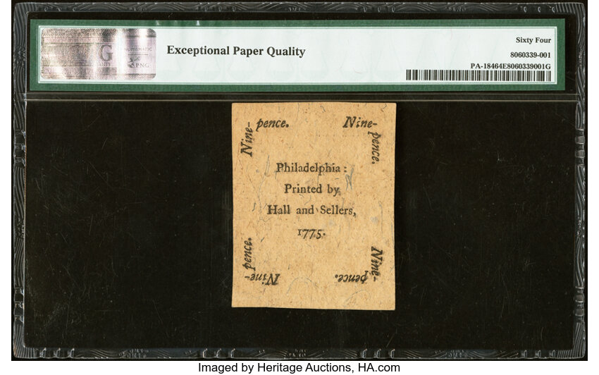 image for: Pennsylvania October 25, 1775 9d PMG Choice Uncirculated 64 EPQ....