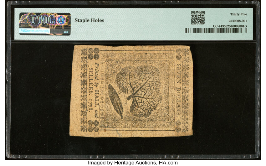 image for: Continental Currency April 11, 1778 $7 PMG Choice Very Fine 35....
