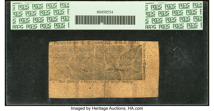 image for: Maryland March 1, 1770 $2/9 PCGS Apparent Very Fine 20....