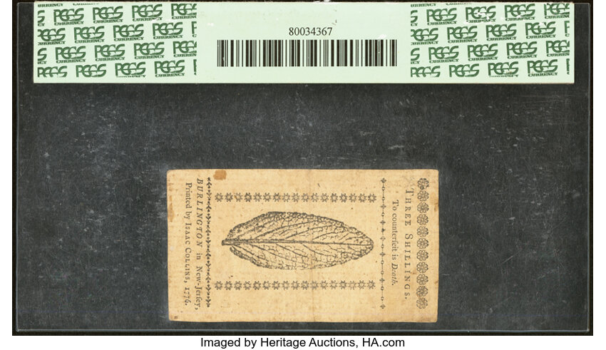 image for: New Jersey March 25, 1776 3s PCGS Very Fine 35....