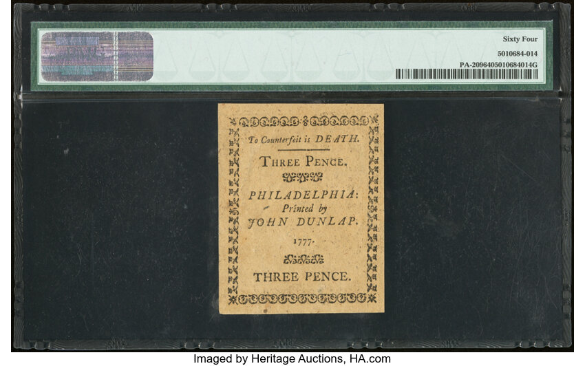 image for: Pennsylvania April 10, 1777 3d PMG Choice Uncirculated 64....