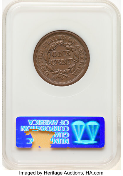 thumbnail for: 1855 Upright 55, N-3 1c NGC MS62 BN