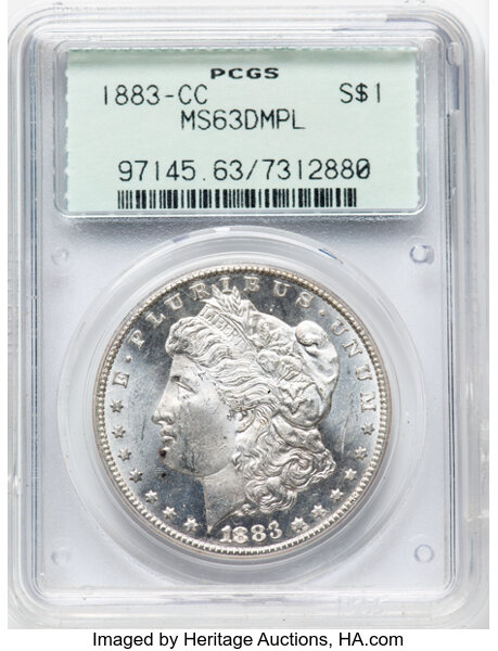 1883-CC $1 MS63 Deep Mirror Prooflike PCGS. VAM-4. Housed in a Generation 2.1 holder. CDN: $440 Whsle. Bid for NGC/PCGS MS...