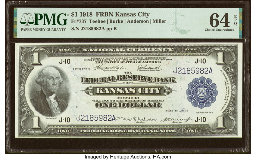 image for: Fr. 737 $1 1918 Federal Reserve Bank Note PMG Choice Uncirculated 64 EPQ....