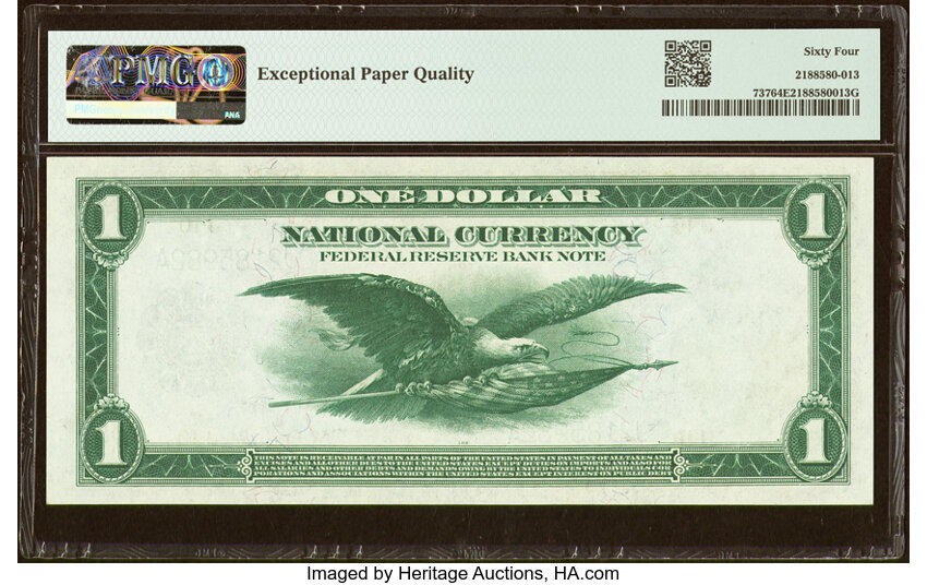 image for: Fr. 737 $1 1918 Federal Reserve Bank Note PMG Choice Uncirculated 64 EPQ....