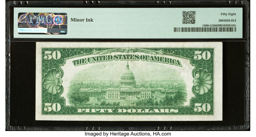 image for: Fr. 1880-G $50 1929 Federal Reserve Bank Note. PMG Choice About Unc 58....