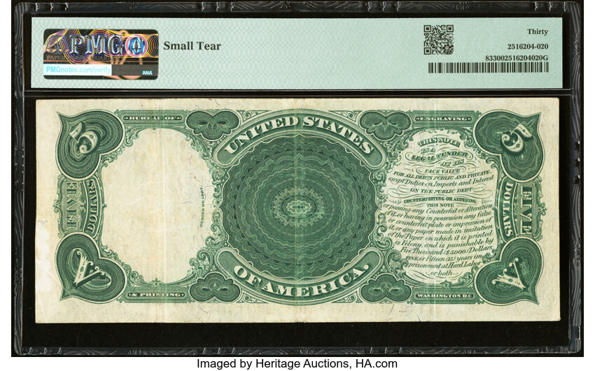 image for: Fr. 83 $5 1907 Legal Tender PMG Very Fine 30....