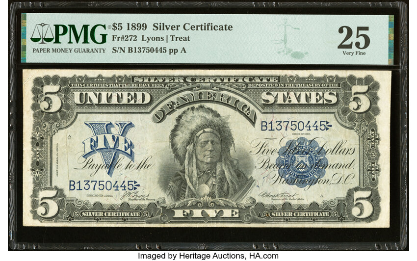 image for: Fr. 272 $5 1899 Silver Certificate PMG Very Fine 25....