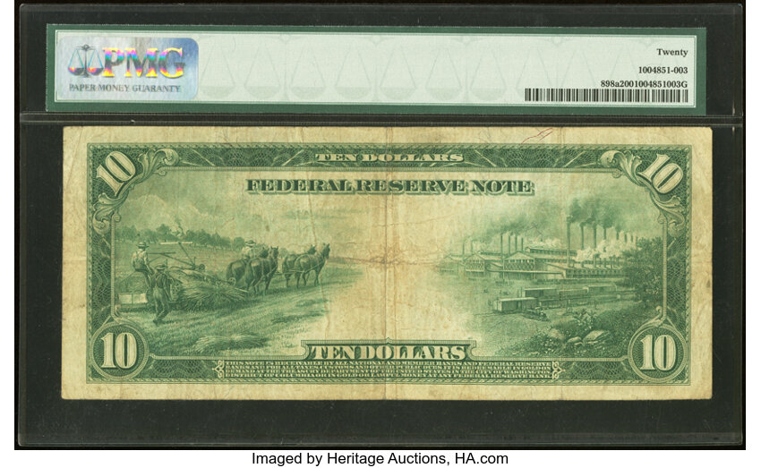 image for: Fr. 898a $10 1914 Red Seal Federal Reserve Note PMG Very Fine 20....