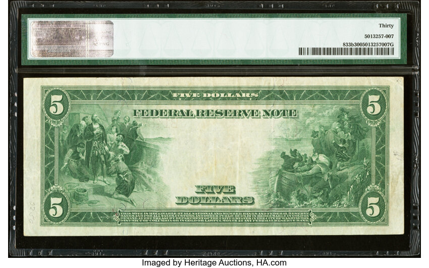 image for: Fr. 833b $5 1914 Red Seal Federal Reserve Note PMG Very Fine 30....