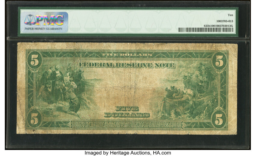 image for: Fr. 833b $5 1914 Red Seal Federal Reserve Note PMG Very Good 10....