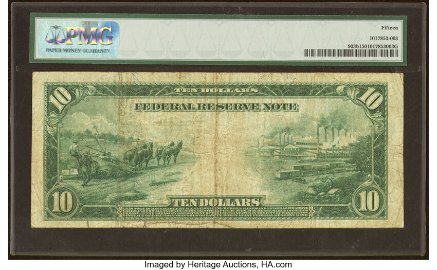 image for: Fr. 903b $10 1914 Red Seal Federal Reserve Note PMG Choice Fine 15....