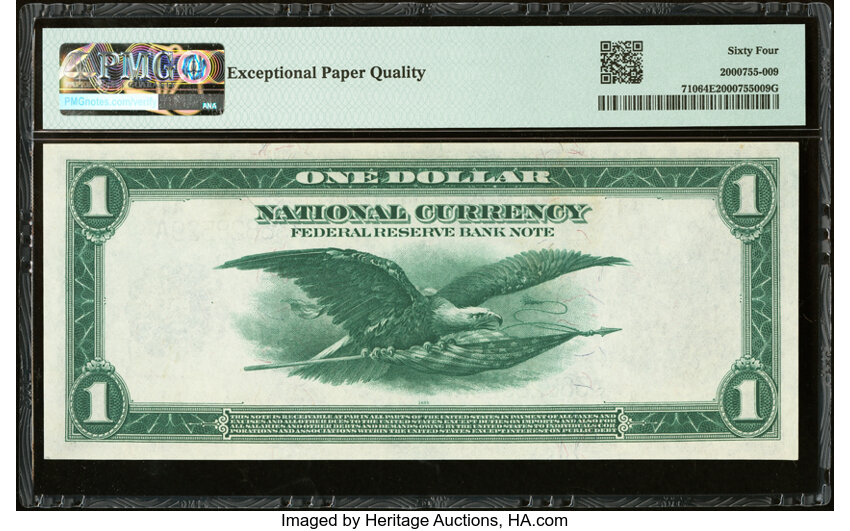 image for: Fr. 710 $1 1918 Federal Reserve Bank Note PMG Choice Uncirculated 64 EPQ....