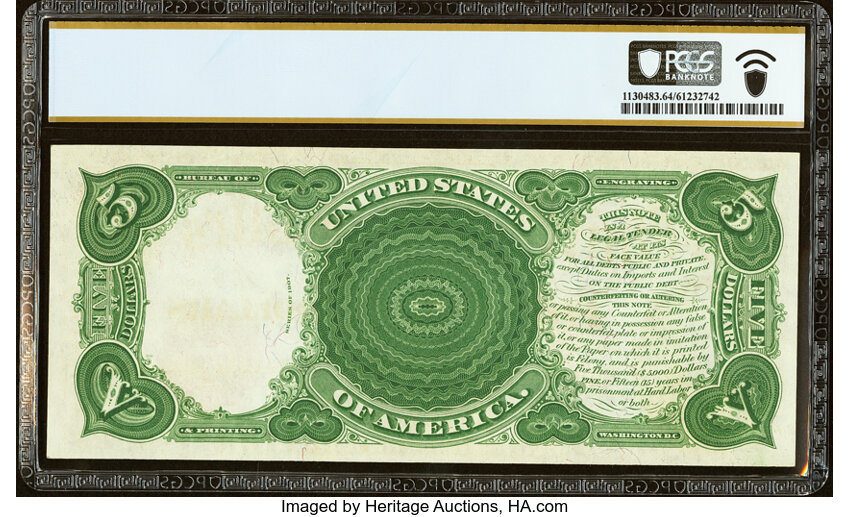 image for: Fr. 92 $5 1907 Legal Tender PCGS Banknote Choice Unc 64 PPQ....