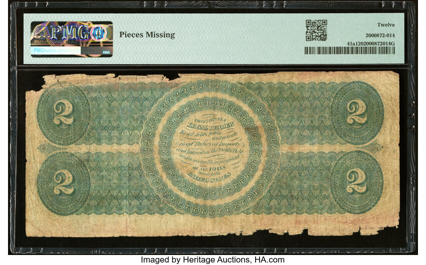 image for: Fr. 41a $2 1862 Legal Tender PMG Fine 12....