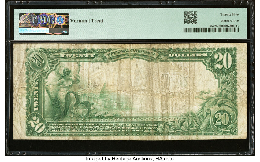 image for: Hillsboro, OH - $20 1902 Plain Back Fr. 652 The Farmers & Traders National Bank Ch. # 9243 PMG Very Fine 25....